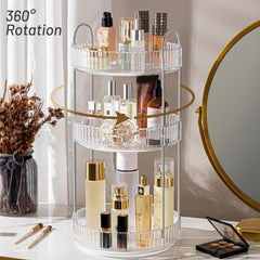 Aveniee vanity organizer with ample storage holds skincare, makeup, and perfumes neatly.
