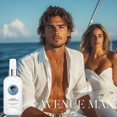 Avenue Man Sea Salt Spray applied to hair creates defined texture and flexible hold