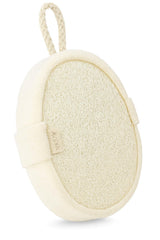 Aveya Skincare Essentials loofah sponge with hand strap enables easy shower exfoliation.