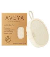 Aveya Skincare Essentials natural loofah sponge shows body and face exfoliation for spa-grade results.