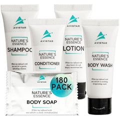 Avistar 180-piece hotel soap bulk set packaging for guest-ready bathrooms.