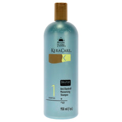 Avlon KeraCare shampoo bottle showing anti-dandruff moisturizing formula for dry scalp relief