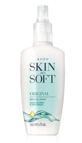Avon Skin So Soft Original Bath Oil Spray bottle with pump delivering easy hydration after shower.