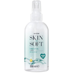 AVON Skin So Soft 250ml bottle—lightweight oil for quick absorption and lasting moisture