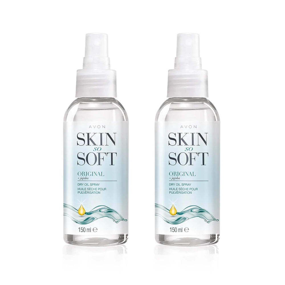 AVON Skin So Soft Original Dry Oil Spray bottle close-up highlighting lightweight hydration.