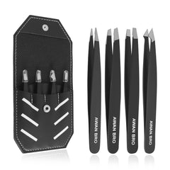 AWAN BRO premium eyebrow tweezers set in stylish case for organized grooming.