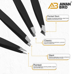 AWAN BRO stainless steel tweezers with flat tip for broader areas.