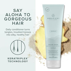 Awapuhi Wild Ginger Cream Rinse hair closeup highlights silky, manageable strands