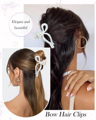 AWAYTR bow hair clip in use on thick long hair showing secure all-day hold
