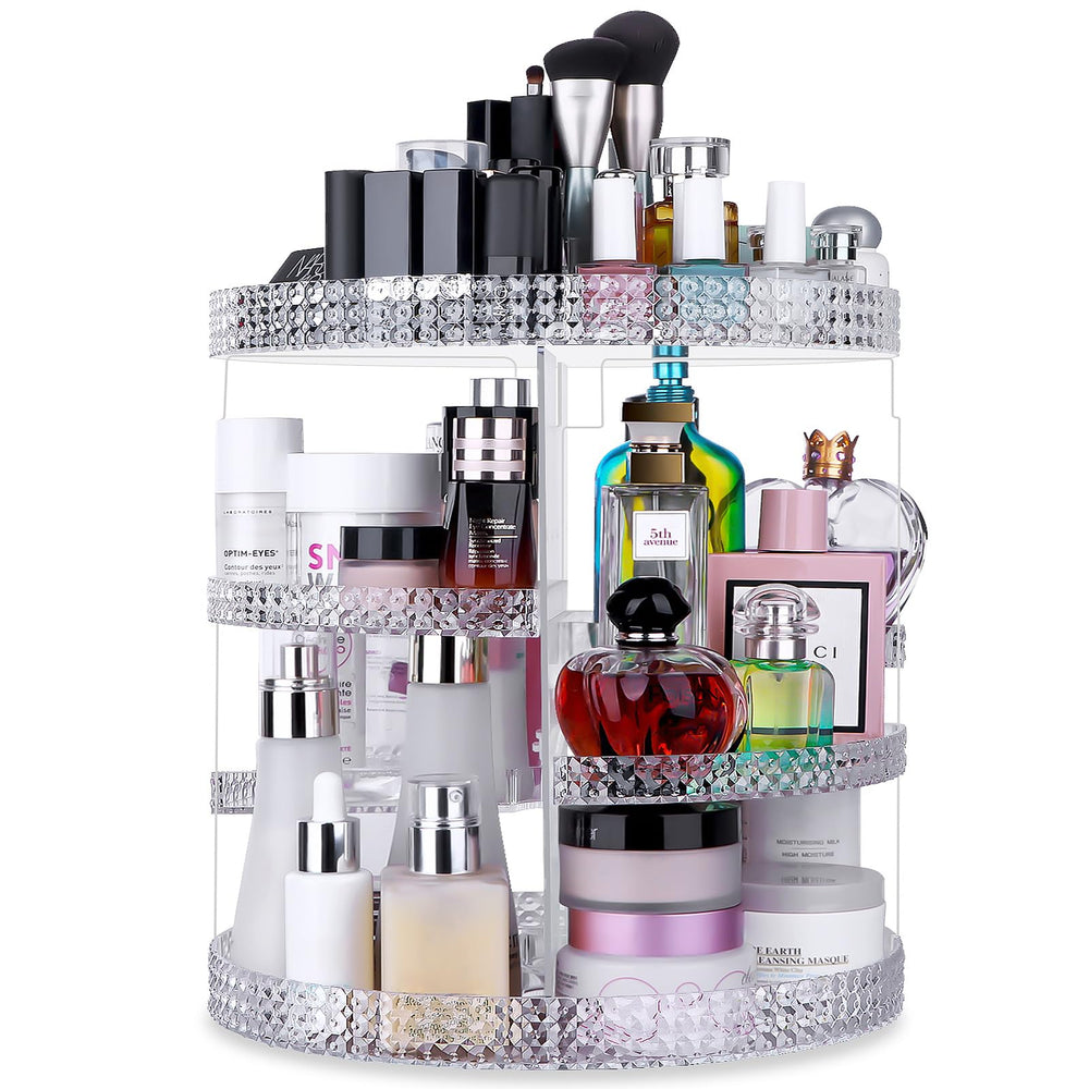Awenia makeup organizer with 360° rotation for quick access to cosmetics.