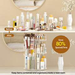 Awenia makeup organizer adjustable top plate accommodates tall bottles for versatile storage.