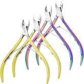 Awpeye cuticle nippers gold close-up for precise trimming in tight nail areas.
