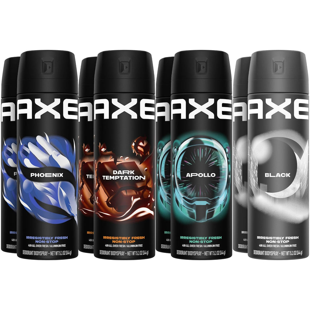 AXE aluminum-free body spray XL Dark Temptation bottle close-up for confident all-day scent