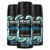AXE Aqua Bergamot deodorant spray bottle ready for daily use, long-lasting freshness.