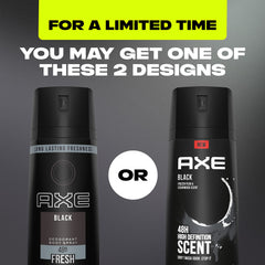AXE Black body spray arm-application image shows subtle scent with 48-hour protection possibilities.
