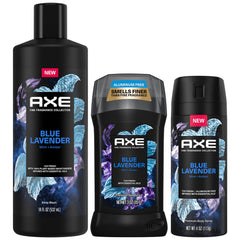 AXE Blue Lavender body wash 18oz bottle for refreshed mornings with plant-based moisturizers