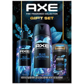 AXE Blue Lavender gift box shows the three-piece set for gifting versatility