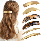 Ayesha gold flat hair clip holds thick hair securely with a subtle shine.