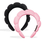 Ayesha spa headband pink-black closeup showing secure fit for skincare.