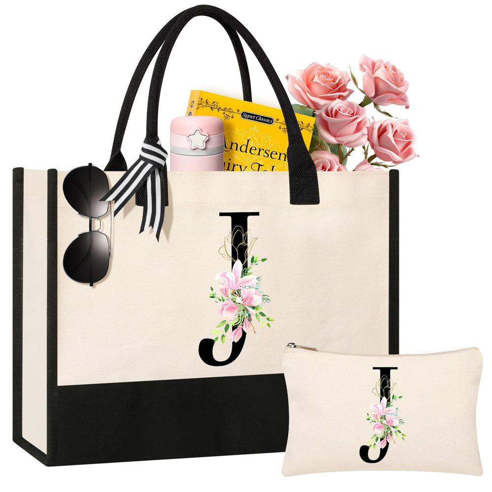 AYGE personalized initial canvas beach tote front view showing roomy interior for beach essentials