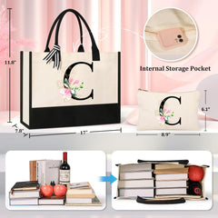 AYGE personalized initial canvas beach tote side view, portable design