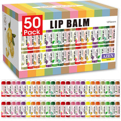 AZEN 50-pack lip balm flavors packaging shows bulk option for versatile lip care.