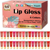 AZEN 60-pack lip gloss set closeup shows vibrant shades for daily looks.
