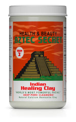 Aztec Secret Indian Healing Clay jar closeup showing pure clay for deep cleansing.