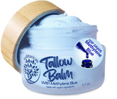 AzulBotanicals Methylene Blue-Infused Tallow Balm jar shows rich whipped texture for deep hydration