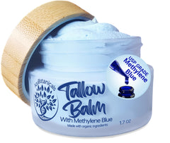 AzulBotanicals Methylene Blue-Infused Tallow Balm jar shows rich whipped texture for deep hydration