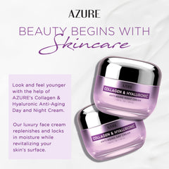 Azure Cosmetics face-cream texture shows dewy finish for plumped-looking skin