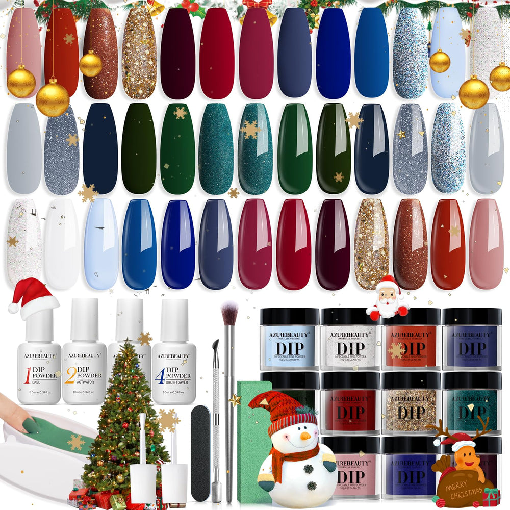 AZUREBEAUTY Dip Powder Kit 20 color swatches reveal a vibrant shade range for mix-and-match nails