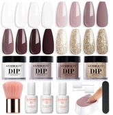 AZUREBEAUTY Dip Powder Kit white mauve champagne colors displayed for effortless salon grade nails at home