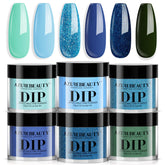 AZUREBEAUTY Dip Powder Set blue-green shimmer swatches for all-season nails