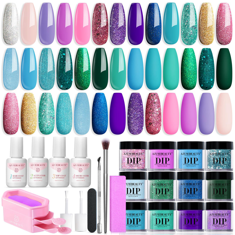 AzureBeauty Mermaid Series swatches showcase vibrant dip powders for stylish nails.
