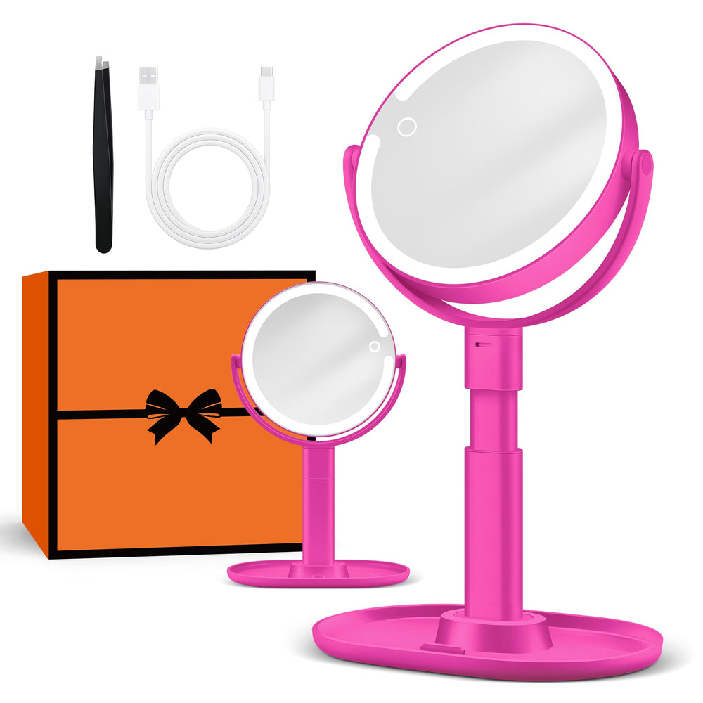 B Beauty Planet makeup mirror with lights front view in hot pink for precise brow work