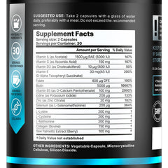 Capsules closeup from B Life Company highlighting biotin and collagen benefits.