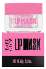 BABE ORIGINAL Babe Glow lip mask jar closeup highlights fragrance-free hydration overnight.