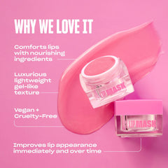 BABE ORIGINAL Babe Glow lip mask texture swatch emphasizes unscented formula for sensitive lips.