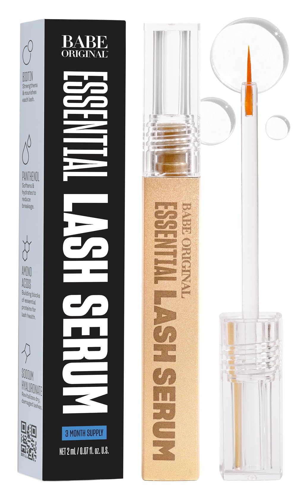 BABE ORIGINAL Babe Lash Serum bottle with wand for overnight lash nourishment.