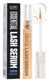 Babe Original eyelash serum bottle closeup showing nourished, healthier-looking lashes.