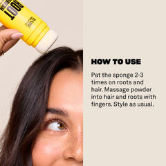 BABE ORIGINAL Root Refresh on hair roots highlights instant oil absorption for refreshed volume.