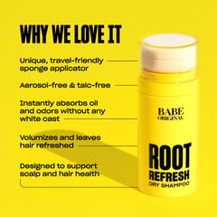 BABE ORIGINAL Root Refresh travel case illustrates TSA-friendly, aerosol-free convenience for on-the-go refresh.