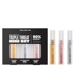 BABE ORIGINAL triple threat mini set packaging shows travel-ready lash and brow care trio.