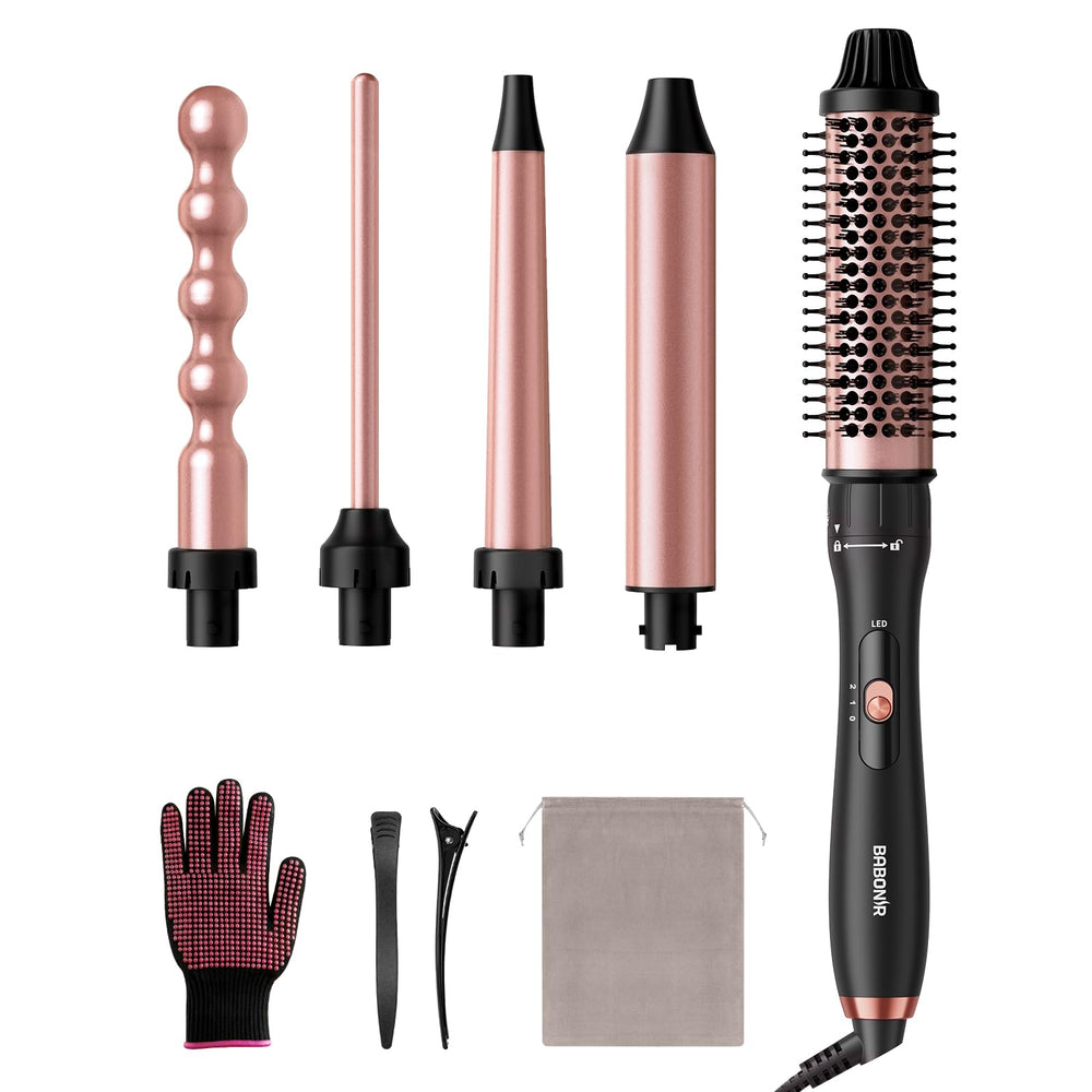 BABONIR 5-in-1 curling wand set box showcases gift-ready packaging and versatile styling options.