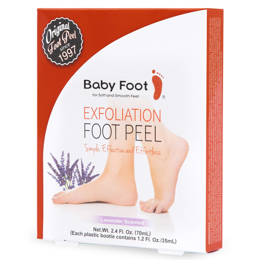 Baby Foot Original Exfoliation Booties demonstrating powerful foot peel for smoother skin.