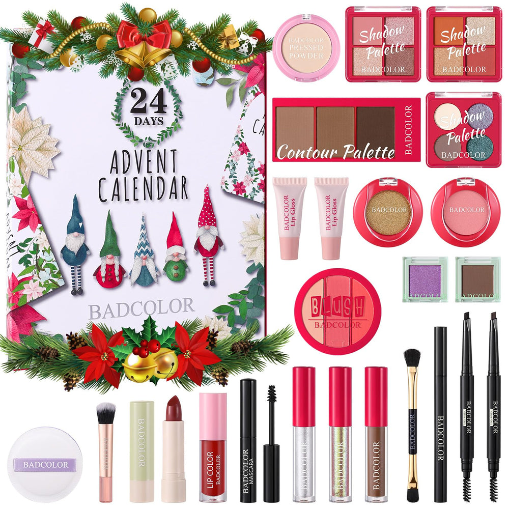 Badcolor advent calendar cover showcases a festive countdown for holiday makeup looks.