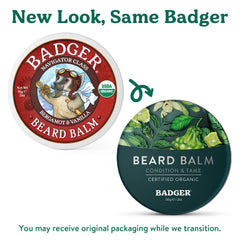 Badger beard balm packaging tin on shelf highlighting sustainable design