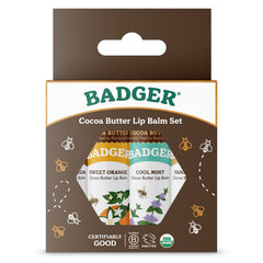 Badger Cocoa Butter Lip Balm Cocoa—rich moisture for soft lips.