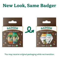 Badger Cocoa Butter Lip Balm Mint—cooling relief for dry lips.